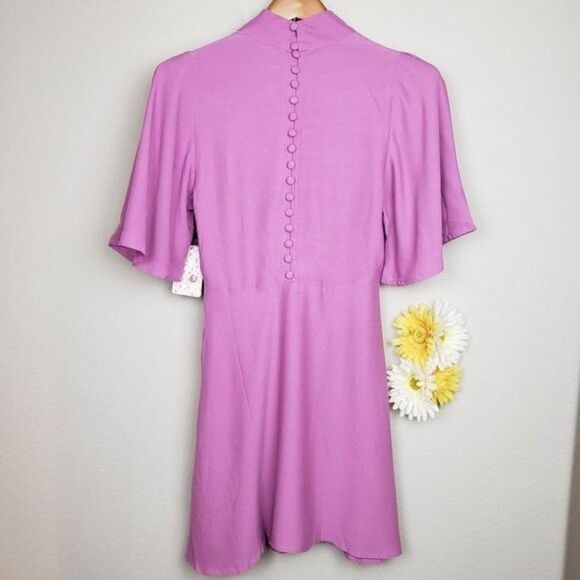 Free People Ruched Mock Neck Flutter Sleeves dress size 4 - Picture 9 of 14